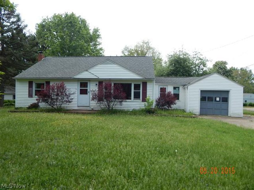 Attractive ranch style home with great curb appeal on approx. 1/2 acre lot, large living room, kitchen with separate dinette area, two large bedrooms, breezeway and attached garage.  Equal Housing Opportunity.  Sells As Is.