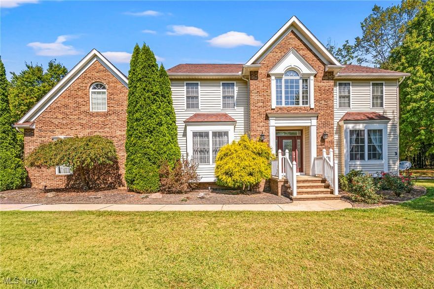 Located in the highly desirable Kimpton Woods in Troy Twp, this meticulously maintained and move in ready colonial is part of the Berkshire School District. Enter the open foyer and take in the curved staircase and loft with natural light. The living room is on the right and dining room on the left with beautiful wainscotting and detailed crown molding and 9 1/2 foot ceilings. Continuing in you enter the great room with coffered cherry ceiling, wet bar, and gas fireplace. The kitchen features stainless appliances and butcher block top island, and pantry. The eating area has a bay window view to the expansive back deck and yard. A half bath completes the main level. Between the kitchen and garage, a second back stairwell leads to the upper level. Upstairs you will find the master bedroom with walk-in closets and ensuite bath situated on the right side of the home for privacy.  On the left of the loft, there are three additional bedrooms, each with ample closets and additional storage, and a full bath. You will also appreciate the 2nd floor laundry complete with extra capacity washer and dryer. The basement is carpeted and has a dry bar and is ready to finish to your own style. Outside you will love entertaining with family and friends on the large deck and enjoying quiet time in the gazebo. The three car garage is heated with water and has a workbench and storage cabinets. A shed is located off the back of the drive to store toys and equipment. Just minutes from Chagrin Falls and only 40 minutes to downtown Cleveland or the airport. Schedule your showing today and make this beautiful home yours.