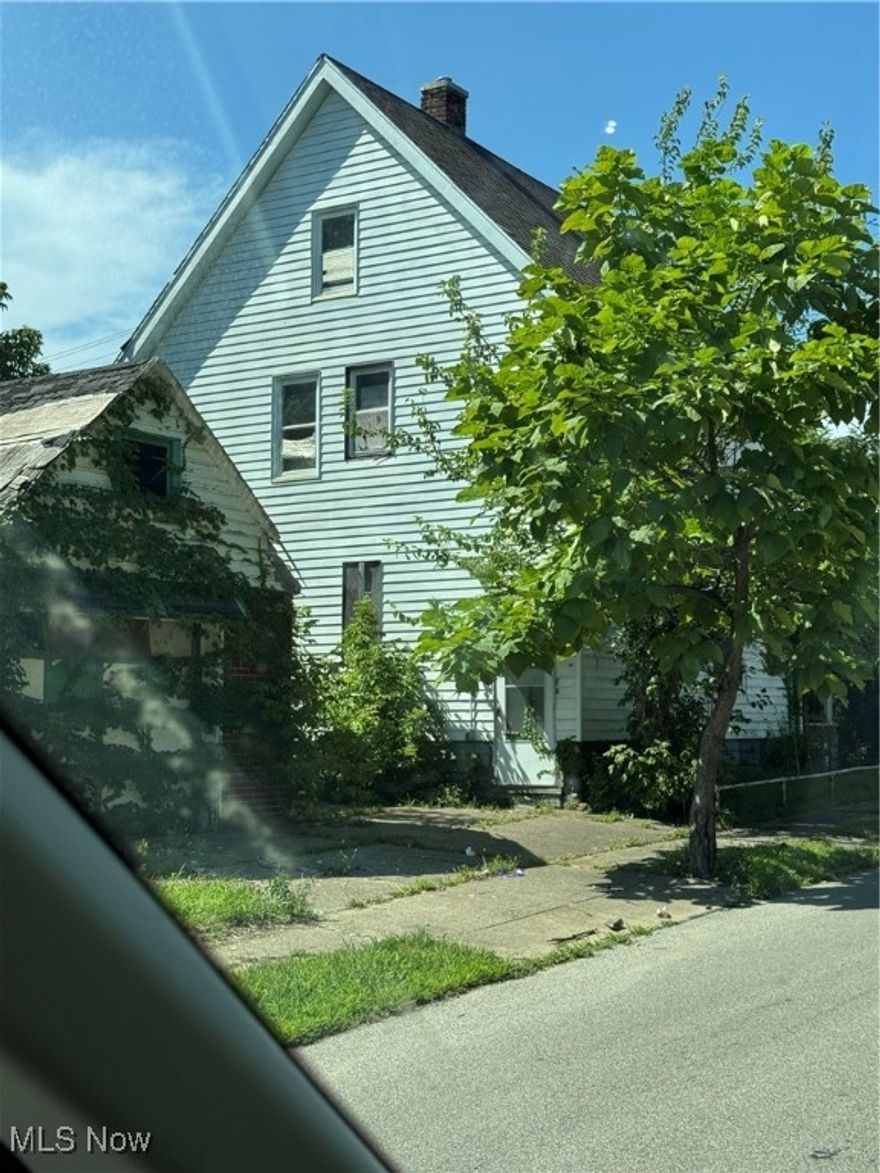 Investor special in Cleveland, located just off Lakeview Road. Classic 1910 colonial with two stories, roughly 1,440 square feet, five bedrooms and two baths, full unfinished basement, and a detached one car garage on a 0.06-acre lot. Forced-air heat, public water and sewer, aluminum and vinyl exterior. Interior has been taken down in areas and needs significant work throughout. Great bones for a full rehab, rental reposition, or value-add flip. Layout offers a main level living room, dining room, kitchen, and flex room, with four to five bedrooms upstairs. Taxes noted at approximately 723 for 2024 per county. Property to be sold as is. Cash, private money, or renovation financing only. Convenient location with quick access to Lakeview, Euclid Corridor, and University Circle employers.  Bring your contractor and your vision. Property being offered as a package deal with MLS #5163419, contact Agent for details.