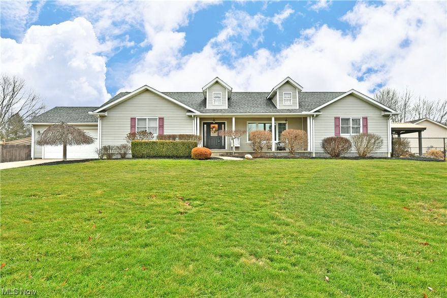 Located close to Mosquito Lake, this Stunning and Spacious 3 bedroom 3 bath Ranch has quality updates throughout! The Great Room with coffered ceiling overlooks the dining area and gorgeous newer kitchen with all the extras. The kitchen features soft close cabinets, quartz counter tops, subway tile back splash, stainless steel apron sink, Kitchen Aid stainless steel appliances, pot filler, and large island with prep sink and wine fridge! All three baths have been totally remodeled. You will love the master suite with 3 closets, bath vanity with marble counter top and dual sinks, and 1st floor laundry across the hallway. New luxury vinyl flooring and new lighting has been installed throughout. There is also a finished rec room, exercise area, and plenty of storage in large basement. To relax on those warm days, step outside to the back deck, take a stroll down the walkway and under the trellis to the spacious covered patio, koi fish pond with waterfall, 24ft above ground pool, and beautiful landscaping! Other updates include roof (2016), furnace and a/c (2021).  One year buyer home warranty is also provided.