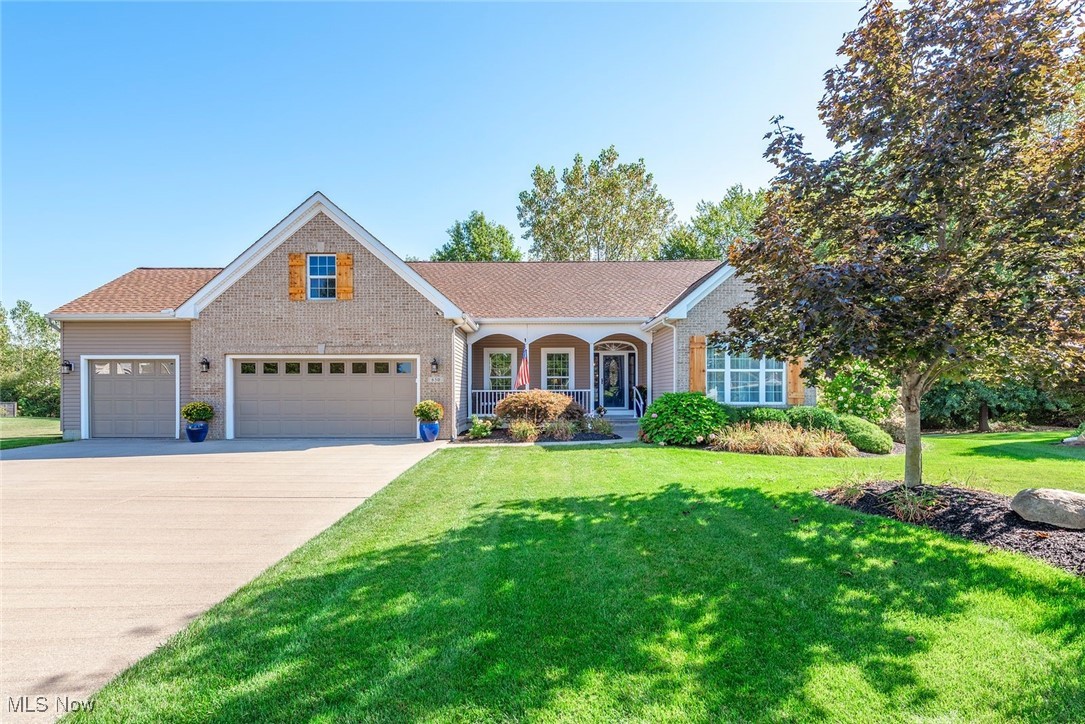 Wonderful Ranch style home in the desired Northpointe Estates neighborhood is certain to impress. Located on a premium cul-de-sac lot which backs up to woods offering beautiful views all year round. Open floor plan compliments today's living. Spacious great room with vaulted ceiling, fireplace and wood flooring opens to kitchen and dining area. Gourmet kitchen is chef's dream with granite counters, stainless steel appliances and lots of cabinet and counter space. Office with French doors. Private split layout has the primary bedroom on one side of the home... and 2 other bedrooms with full bath on the opposite side of the home. Convenient 1st floor laundry room. Full basement offers finished recreation room with built in shelves, a 4th bedroom, half bath and huge storage / workshop rooms. Fun 3 seasons room. Oversized 3 car attached garage is heated. Front porch and large back deck both offer the perfect place to enjoy the outdoors. Sprinkler system. Security system. And let's not forget the neighborhood clubhouse and pool. You've found it... call agent today!