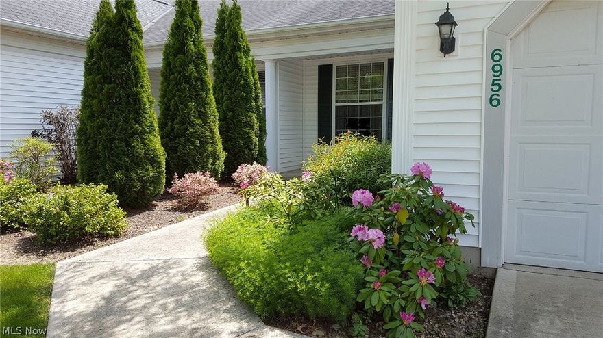 No steps in this maintenance free, ranch condo in the Cottages of Savannah.  Professionally landscaped former model with your own front porch, rear patio with  privacy fence.  Living room with access to patio to enjoy your summer evenings. Home has separate dining room area and kitchen with many cupboards for storage, pantry and all appliances.  Master bedroom has ceiling fan, double closet with shelving organizer, and updated carpet. Second bedroom is current home office. Community is pet friendly, allowing one cat or dog. Move right in.