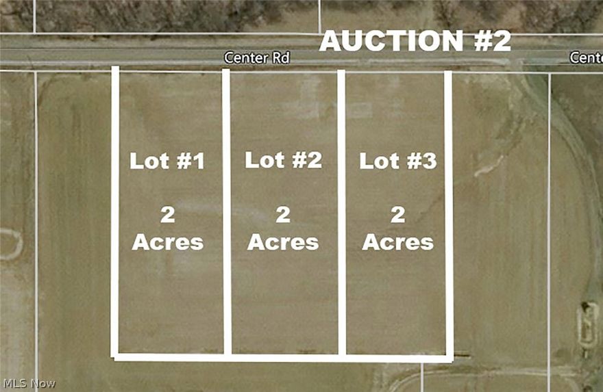 AUCTION #2, LOT #1 - Three (2) Acre Adjoining Country Building Tracts – Knox Twp. – Columbiana Co. – WBLS – No Zoning - ABSOLUTE AUCTION, all sells to the highest bidder on location: TUESDAY – MAY 19, 2020 – 6:30 PM - Three (2) acre lots – all with 185’ frontage each – they lay exceptionally nice – all tillable – minerals transfer – sold by the lot take choice, any combination or all. Come walk them over. Will be sold onsite. See MLS #4174769 for Auction #1. TERMS ON BOTH REAL ESTATE AUCTIONS: 10% down auction day, balance due at closing. A 10% buyer’s premium will be added to the highest bid to establish the purchase price. Any desired inspections must be made prior to bidding. All information contained herein was derived from sources believed to be correct. Information is believed to be accurate but not guaranteed. Property to be sold as Separate Parcels and not to be offered as an Entirety.