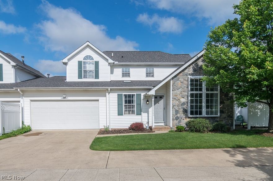 Come check out this amazing cluster in a great maintenance-free subdivision – pride of ownership! Walk in the front door with a view of the open layout. The nice sized Great Room to the right that has vaulted ceilings, large windows for natural light and access to your private concrete patio.  The Great Room is open to the Dining Room that has the flowing vaulted ceilings along with a skylight.  Directly located off of the galley style eat-in Kitchen that has a ton of cabinet and countertop space, newer stainless steel appliances that all stay, linoleum floors that flow through the cozy Dinette area with access into the 2 car garage and separate laundry room where the washer & dryer are staying with the home.  The Master Bedroom is also located on the first floor.  It’s a large room complete with a walk-in-closet and a full bathroom.  Upstairs features 2 additional huge bedrooms that both have a ton of closet space and a community full bathroom.  Some of the updates include a new roof