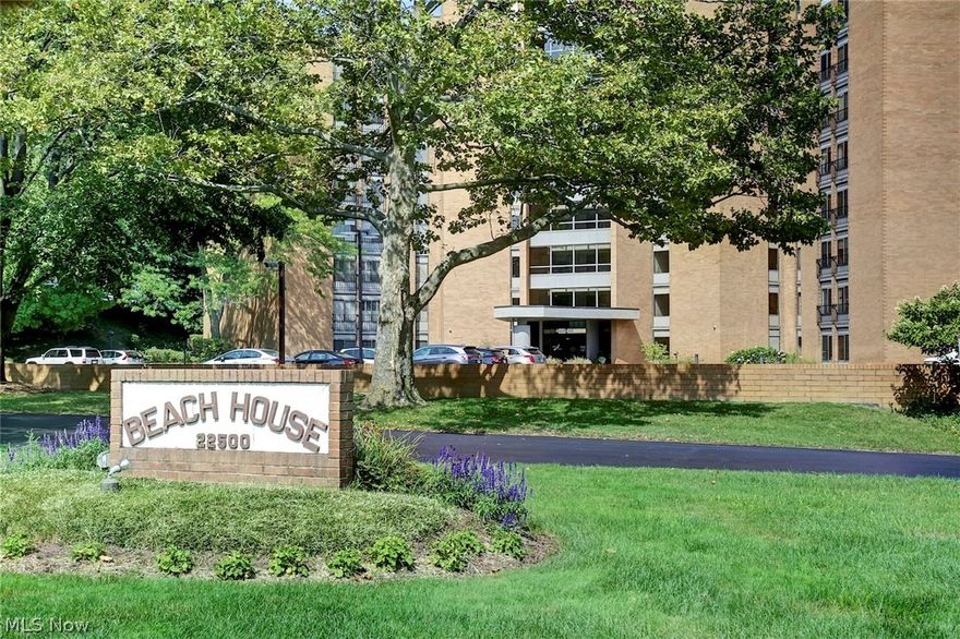 Unique opportunity!  First floor Rocky River lakefront living in an adult community 55 and over.  This Beach House unit offers views of beautiful Lake Erie and landscaped grounds.  Easy access in and out. Beautifully designed two bedroom, two full bath unit offers in-suite laundry. Closets, closets, closets!  Monthly home owners association fee includes heat and water. Recently renovated club room includes full kitchen. Club room leads to lake front patio.  Heated parking garage, storage locker, guest suite available, full time building maintenance and recently-installed fire alarm system.