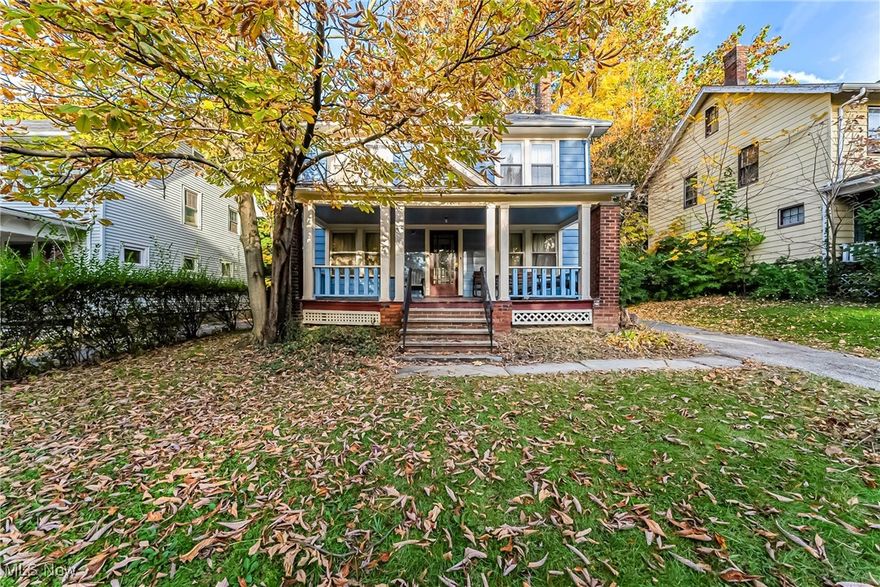 PRIME LOCATION in Cleveland Heights! Situated directly across from Cumberland Park, this charming home offers easy access to outdoor swimming and wading pools, a playground, a scenic all-purpose path, and a picnic pavilion. This classic, Cleveland Heights home is waiting for your finishing touches. Step into a welcoming front porch that leads to a central foyer and a beautiful waterfall staircase. The spacious living room features a classic brick fireplace, abundant windows, and a cozy sitting area, while the back hallway provides convenient access to the kitchen. A half bath in the dining room adds convenience for first-floor living. Upstairs, you'll find three generously sized bedrooms and a full bath, plus a fantastic attic space. Newer roof, boiler, and fresh exterior paint are all recent updates. With your finishing touches, this home will shine, offering proximity to all that Cleveland Heights is famous for ~ Cain Park, Cedar-Lee, Coventry, and Cedar-Fairmount. Located just minutes from Cleveland Clinic, University Hospitals, Case Western Reserve University, and the vibrant cultural and culinary scene on the east side of Cleveland and downtown. Make this Cleveland Heights beauty your own and experience the best the Heights has to offer! Home being sold “as is”, buyer to assume POS.