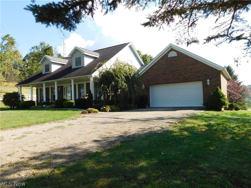 Brick cape cod home on 14 acres in a serene country setting. The home, built in 1994, offers 3 bedrooms and 2.5 baths with the main floor consisting of kitchen with breakfast nook, dining room, living room, laundry, master suite, 1/2 bath and all seasons room. The second floor has 2 big bedrooms and 1 bath. Home sits on a full unfinished basement. Exterior features a 32'x40' metal pole building, fenced in pasture area, small pond with approx. 8 acres woods. All of seller's interest in the oil and gas rights transfer including FREE GAS to the home. Property can be sold with less acreage. MOTIVATED SELLER.