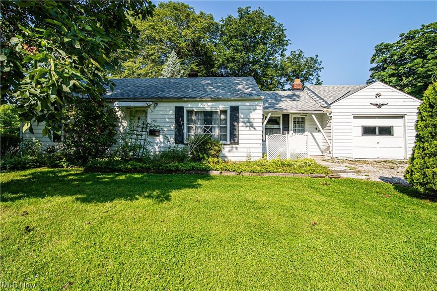 Outstanding value for this 2 bedroom 1 bath home on almost a half acre. Situated in a great Mentor location this charming home has great potential.  
The living room features a beamed ceiling and a wood burning fireplace.  The eat-in kitchen has ample space and comes with a stove and dishwasher. 
The one car attached garage enters into the laundry room/mud room.  There are two bedroomsand one full bath.  A great price for the area!