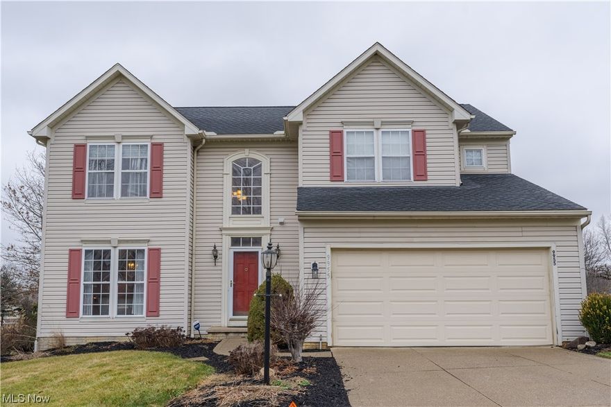 Discover the epitome of comfort and style in this charming one-owner 2-story colonial home in Emerald Estates.  tall ceilings great you in the foyer with a large dining room and eat in kitchen plus 1/2 bath on the first floor. The great room features vaulted ceilings and a captivating stone fireplace, convenient first floor laundry and a versatile office space.   The second story features 3 bedrooms and 2 full baths. The ample sized primary bedroom has a walk-in closet. The allure extends to the finished basement, providing additional living space.  Continue to the backyard where there is a 1/2 court concrete basketball court for family fun. Enjoy Emerald Estates amenities like a clubhouse with weight room, pool, tennis court and playground, elevating your lifestyle in this sought after neighborhood. Welcome home to the perfect blend of elegance and recreation. New roof in 2022, Garbage disposal in 2019, sump pump in 2015 and new hot water tank in 2010.