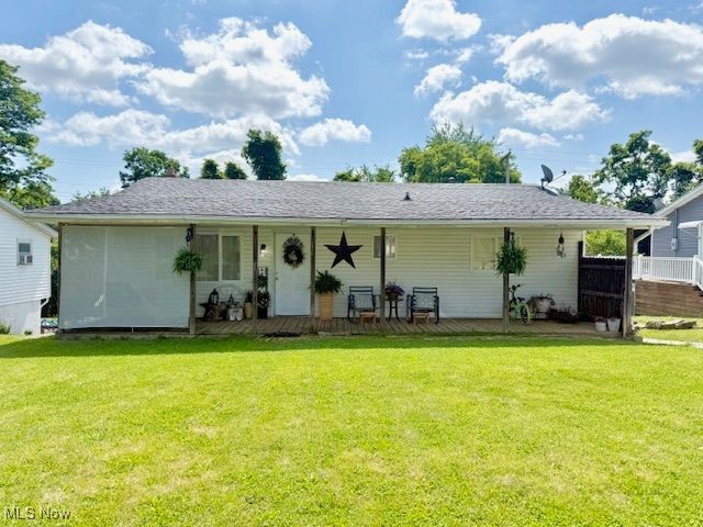 This adorable ranch home has been recently renovated and is ready to move in! The 3 BR, 1 bath single story home features new laminate flooring, lighting, paint, cabinetry and more! Pull up a chair on the extensive covered front porch or enjoy the large back yard for some fun in the sun. There's a 1 car garage accessed from the back of the home and a lot of room for storage as well as laundry in the adjacent basement.
