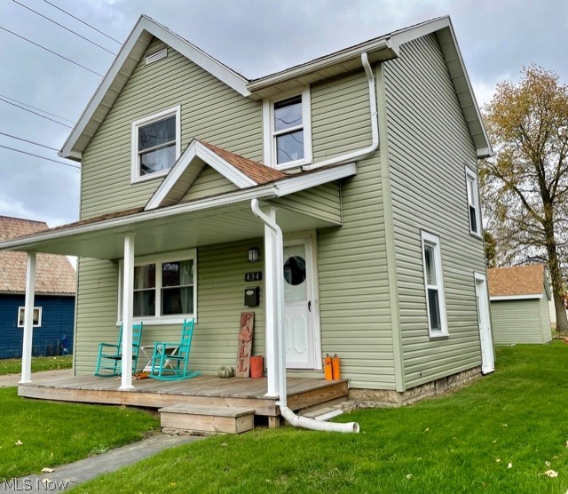 Bigger than it looks! Every rooms is nice sized. Large kitchen with lots of cabinets & storage. Main floor has living room, dining room and kitchen. Upstairs are 3 spacious bedrooms with a full bath. Tile surround in the shower. Alley bound lot with detached garage and lot that is 44x174. Front porch and covered rear patio. Neat and clean with many updates! Currently rented month to month for $750. Masks required for all showings.