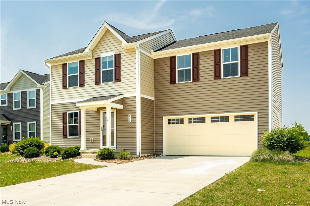 Welcome Home to this Awesome 3 bedroom 2.5 bath colonial located in Elyria’s Fairfield Estates Community. This well maintained home was built in 2019 and is situated on one of the neighborhood’s desirable premium lots without any rear neighbors. This spotless former builder's model offers a bright and airy open concept main floor complete with a fully appointed eat in kitchen boasting a slider overlooking the oversized backyard allowing a full view of those beautiful sunsets as evening rolls around each day. A cozy living room and a convenient half bath round out the welcoming main floor. The second floor offers your family three generously sized bedrooms including the spacious owner’s suite with a full bath and nicely sized walk in closet. The additional two bedrooms share a second full bath. Rounding out the spacious second floor is a most convenient laundry room compete with washer / dryer and a walk-in hall closet offering loads of space for storage. The full unfinished basement