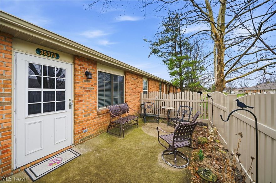 Easy Living Awaits!
Private end-unit condo with vaulted living room, two-car garage, and patio overlooking a peaceful stream.

Tucked away from the main road, this desirable unit offers added privacy and a calming natural setting.

Step into the inviting living room where the vaulted ceiling and decorative beam add warmth and architectural character. Updated flooring, baseboards, and thoughtfully placed accent lighting reflect pride of ownership throughout.

The kitchen features beautiful countertops, backsplash, and cabinetry designed for everyday living and entertaining. The adjoining dining area includes built-in cabinetry with a coordinating countertop, creating a welcoming space for meals and gatherings.

The primary suite offers a walk-in closet and an impeccably redesigned bath with a walk-in shower completed in 2026. additional bedroom provides comfortable and flexible living space.

Residents enjoy access to the community center with a 24-hour workout room. The clubhouse is available for private gatherings. Two pets permitted, dogs up to 40 lbs. Muirwood Village association is a community within the community. 
All appliances stay including washer/dryer and microwave. Fireplace and office cabinets in 2nd bedroom do not convey. 
Due to square footage, some rooms may appear larger in photographs.