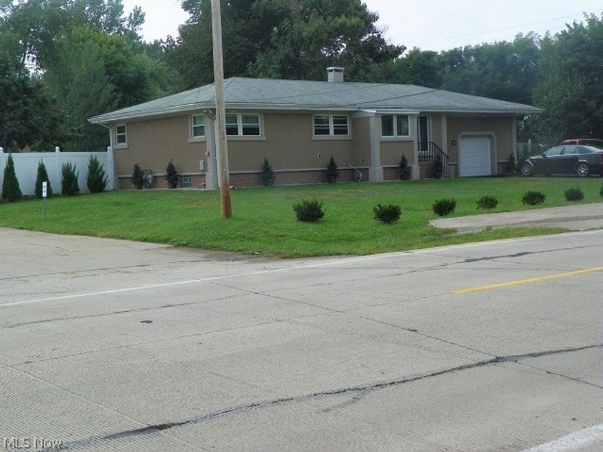 Unique Saybrook Stucco Ranch on 13+ acres. 32x40 metal pole building. Updated full finished basement. Property zones agricultural allows income from 3 acre blueberry patch every year. Established business with use of parking lot next door.