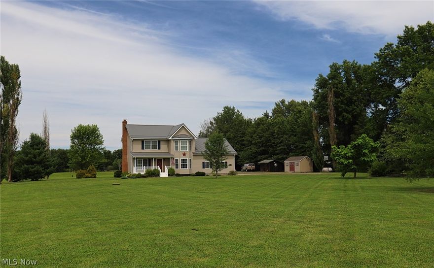 5 ACRE COUNTRY CHARMER!!!  This is everything you have been waiting for ... full basement, first floor has master suite with his and her closets and master bath. Continuing on the first floor is huge living room, laundry room, half bath,  dining room and custom eat-in kitchen with cherry cabinets, breakfast bar and corian countertops. From the kitchen you can get to a big bonus room that can be 5th bedroom or playroom or office. From the living room you go upstairs to 3 more bedrooms and 2 more full baths. One of the bedrooms and bathrooms  upstairs is another master suite with his and her closets and bay window. Going outside you have a deck and nice firepit area and 2 nice sheds, pond, and chicken coop. The 40 x 40 outbuilding is amazing. Has room for 4-7 cars, cement floor, electric and heat. The back part has a lean too that is gravel that would make great stalls and you have beautiful land for a pasture. metal roof 2019, hw tank 2017, ca unit 2020 and many more updates. The home h