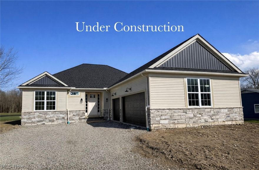 Beautiful 3-bedroom Ranch on almost 1/2 acre homesite with full basement and 3-car side-load garage under construction in prime Eastern Avon location less than 3 miles from Crocker Park! This well-designed plan offers 1-floor living with an open and airy feel. The kitchen boasts an oversized island, soft-close cabinetry, and a spacious walk-in pantry. The casual dining area opens onto a covered porch, and the adjacent great room features a vaulted ceiling and cozy gas fireplace, perfect for cold winter evenings. The primary suite welcomes owners with double door entry, vaulted ceiling, walk-in closet, and an ensuite bath with tile walk-in shower. Convenience abounds with a 1/2 bath and laundry located right off the 3-car side entry garage. A full basement is roughed in for a full bath. This quiet lot in a premier location makes this the perfect home for those looking to right-size without the restrictions that come with a low-maintenance community. Home is in-process and pictures are for illustrative purposes only.