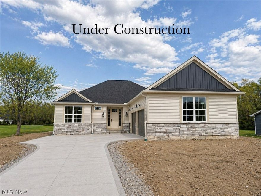 Beautiful 3-bedroom Ranch on almost 1/2 acre homesite with full basement and 3-car side-load garage under construction in prime Eastern Avon location less than 3 miles from Crocker Park! This well-designed plan offers 1-floor living with an open and airy feel. The kitchen boasts an oversized island, soft-close cabinetry, and a spacious walk-in pantry. The casual dining area opens onto a covered porch, and the adjacent great room features a vaulted ceiling and cozy gas fireplace, perfect for cold winter evenings. The primary suite welcomes owners with double door entry, vaulted ceiling, walk-in closet, and an ensuite bath with tile walk-in shower. Convenience abounds with a 1/2 bath and laundry located right off the 3-car side entry garage. A full basement is roughed in for a full bath. This quiet lot in a premier location makes this the perfect home for those looking to right-size without the restrictions that come with a low-maintenance community. Home is in-process and pictures are for illustrative purposes only.