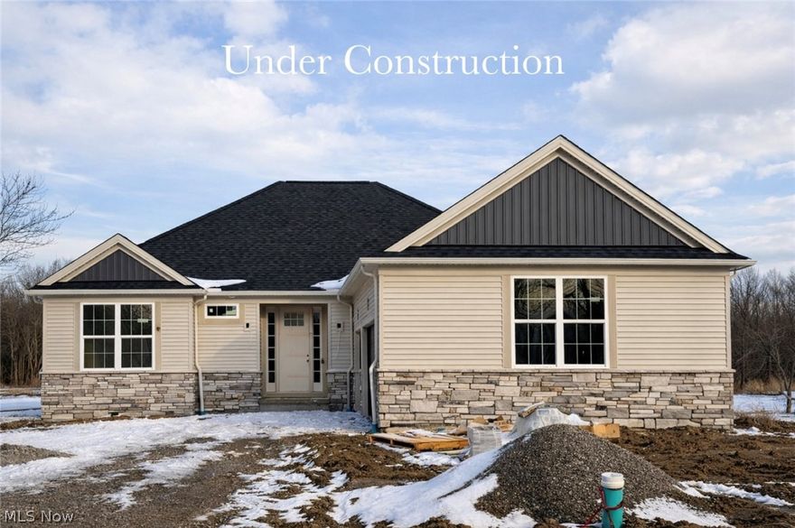 Beautiful 3-bedroom Ranch on almost 1/2 acre homesite with full basement and 3-car side-load garage under construction in prime Eastern Avon location less than 3 miles from Crocker Park! This well-designed plan offers 1-floor living with an open and airy feel. The kitchen boasts an oversized island, soft-close cabinetry, and a spacious walk-in pantry. The casual dining area opens onto a covered porch, and the adjacent great room features a vaulted ceiling and cozy gas fireplace, perfect for cold winter evenings. The primary suite welcomes owners with double door entry, vaulted ceiling, walk-in closet, and an ensuite bath with tile walk-in shower. Convenience abounds with a 1/2 bath and laundry located right off the 3-car side entry garage. A full basement is roughed in for a full bath. This quiet lot in a premier location makes this the perfect home for those looking to right-size without the restrictions that come with a low-maintenance community. Home is in-process and pictures are for illustrative purposes only.