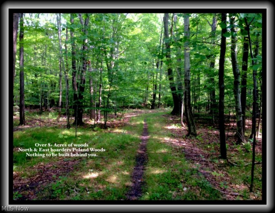 Beautiful peaceful wooded 8.5+ acres on private cul-de-sac in Boardman schools.  Property backs up to Poland Woods walking trail.  Plenty of timber could generate income while preparing to build!