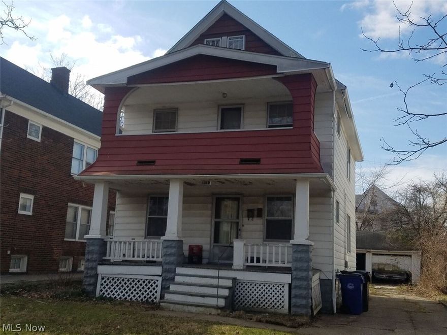 Great Investment Opportunity in this spacious 2 family fixer upper in the Mt. Pleasant area in Cleveland! 1 unit is occupied, the other is vacant!  Large covered front porches, 2 bedroom 1 bathroom units with living, dining room and eat in kitchens!