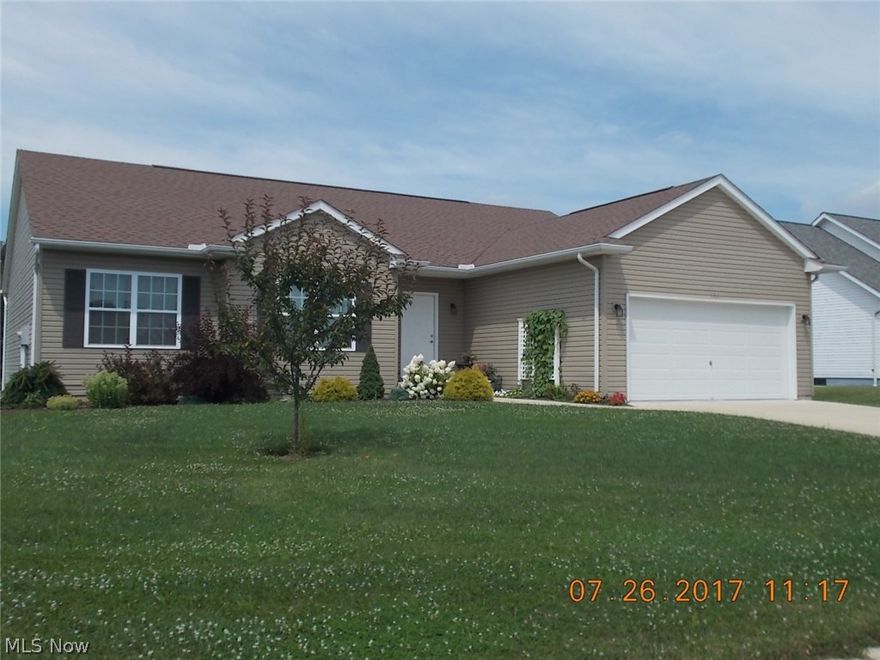 Immaculate 3 yr old ranch with open floor plan. Kitchen features an island and all stainless steel appliances. Large master bedroom with bath and oversized walk-in closet. 2 additional bedrooms, first floor utility room and beautiful foyer entrance. Enjoy the country views from the deck off the dining area. Move in condition-take a look before it is gone!