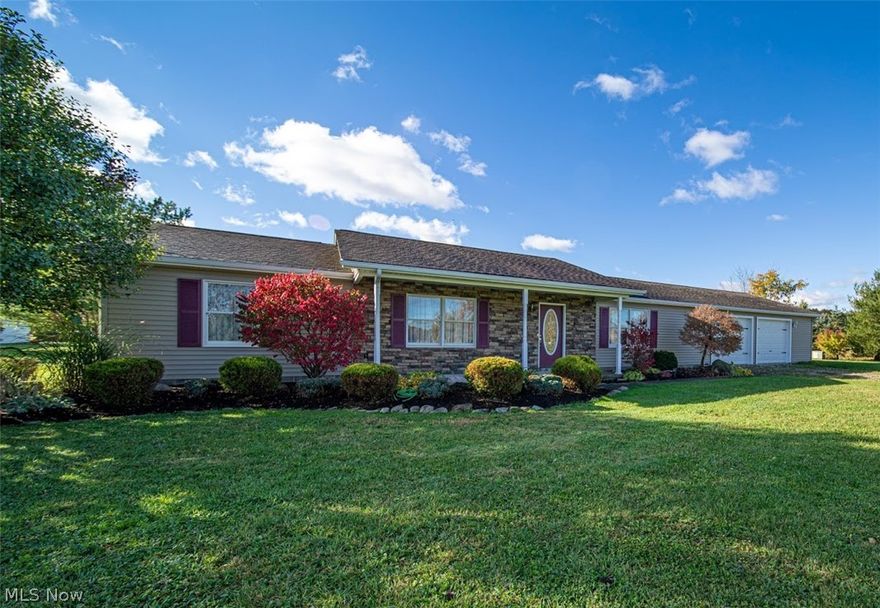 Move right into this three bedrooms two bath updated ranch on 7.86 acres! Easy to maintain floor plan. Relax in the large living room, and the 28 x12 eat-in kitchen has plenty of cabinets and countertops plus a breakfast bar. The kitchen is perfect for entertaining. There are three nice sized bedrooms with two full baths. You are going to love the views from the  16 x 12 patio outback. Updates include fresh paint throughout, new flooring, garage roof, gutters on the house, and a brand new well! This home is a garage lover paradise with an attached 31 x 28 two plus car garage and a 36 x 26 heated detached four-car garage. A one year home warranty is being offered.