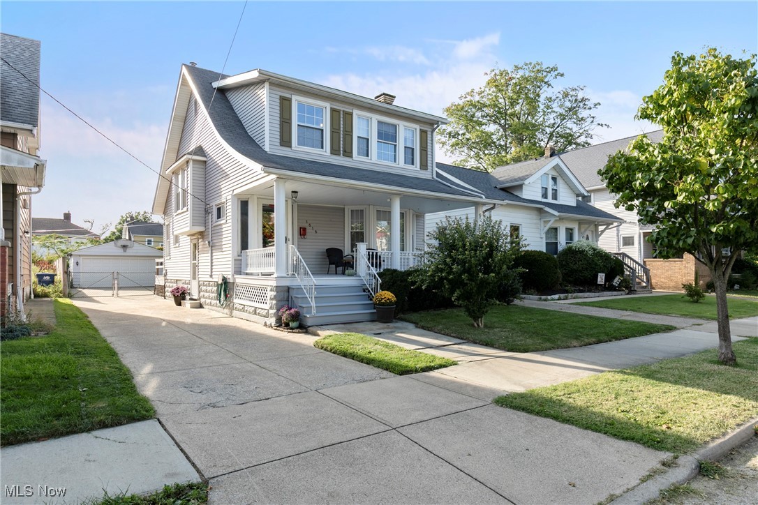 Welcome to this beautifully updated colonial in the heart of Lakewood! From the inviting front porch, step inside to a sun-filled living room with coffered ceilings, rich hardwood floors, and original charm throughout. The dining area with bay window flows seamlessly into the show stopping kitchen, complete with quartz counters, striking backsplash, stainless steel appliances, and custom cabinetry. Upstairs, the spacious master suite includes a bonus sit-in room—perfect for a home office, nursery, or cozy reading nook—along with comfortable secondary bedrooms. Outside, enjoy one of the larger backyards you’ll find in Lakewood, offering plenty of space for entertaining, gardening, or play. The property blends classic curb appeal with thoughtful updates, all in a prime location close to parks, shopping, dining, and easy highway access. This move-in ready gem combines style, function, and rare outdoor space—don’t miss your chance to make it yours!