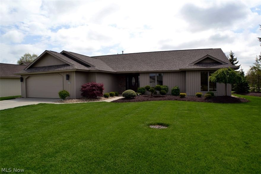 Built in 2012 and like brand new!  Features include a great room with vaulted ceiling and stacked stone gas log fireplace, fantastic eat-in kitchen with snack bar island, granite counter tops, double pantry, GE Profile cook top gas range, dishwasher and microwave, ceramic tile backsplash, under mount stainless steel sink with disposal, skylight and vaulted ceiling, spacious master bedroom with full bath with comfort height granite vanity, soaking tub with ceramic tile surround, ceramic tile shower with bench, multi-heat shower and glass door, and large walk-in dressing room with double wardrobe chests, two and one half total baths, office/library, large laundry room with guest closet and drop-in laundry tub, high efficiency gas furnace, large two car insulated garage with pull-down stairs to overhead storage, steel insulated door, hot and cold water, floor drain, peg board, Liftmaster door operator and extra space for work area and/or storage.  Loads of storage, recessed lighting, ceil