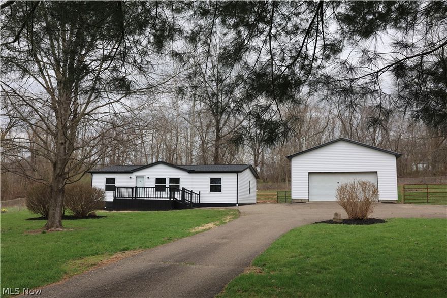 Affordable, remodeled one floor living in rural western Holmes County. This home offers an open floor concept along with 3 bedrooms and 2 full bathrooms. His home has a new roof, siding, flooring, lights, outlets, countertops, paint, culvert and some new fence. The detached garage is 24'x24' plus a small patio area behind it. Great location between Millersburg and Wooster.