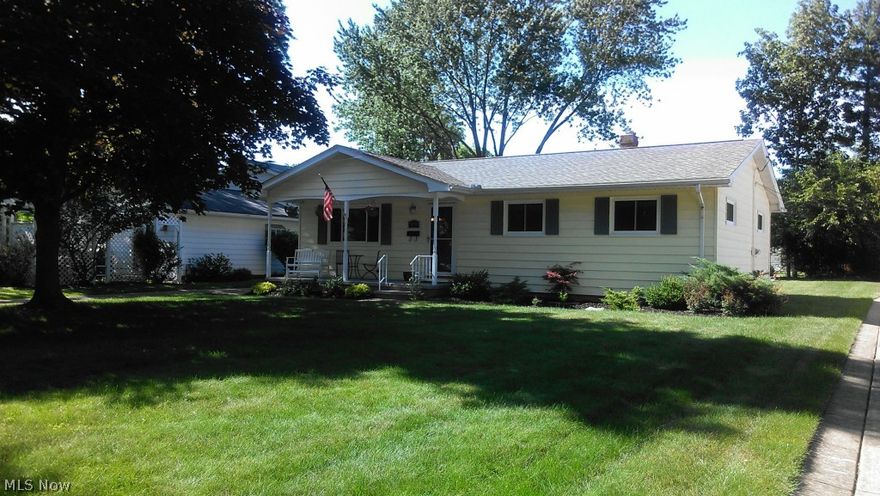 Immaculate updated ranch with 3 bedrooms, 1.5 baths, a front porch & 2 car garage.  Ceramic floors in the kitchen  - hardwood in the family room, hallway and bedrooms! New front door entryway flooring and new bathroom flooring.  Open floor plan-  Kitchen with granite counter tops and stamped metal back splash open to the great room and dining room!  Brand new roof on house and garage this year, newer 95% efficient furnace (2011), newer water tank(2011), newer windows (2010). In addition all  light fixtures have been replaced and  ceiling fans added to every room! Every room has been freshly painted in today's colors and the exterior has been freshly painted! The full unfinished basement is clean and has enormous potential! New landscaping!  Less than 1 mile from Belle Park, Veterans Park, KOPF Wildlife Preserve, bike trails, and the Avon Lake Water Park!  On a quiet non through street close by public access to Lake Erie and major shopping, great dining, and in a school system that has