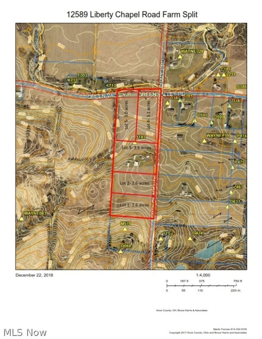 Lot 1. Nice building lots in western Knox County just west of Mount Vernon and south of Fredericktown. This land is open, rolling land with some mature treed fence rows along property lines. Lots range in size from 2.6 to 3.1 acres. All lots offer great drainage and some might allow for a walk-out basement. Approximately 30 minutes to Polaris and 20 minutes to Sunbury Exit at I-71. Sale subject to final governmental approvals and completion of lot splits. Use the following address for GPS mapping: 12589 Liberty Chapel Road, Mount Vernon, Ohio 43050, which is located adjacent to all lots. Deed restrictions apply. Buyer to pay CAUV Recoupment if Buyer elects to take property out of CAUV through Knox County Auditor. Agents and Broker related to Seller.