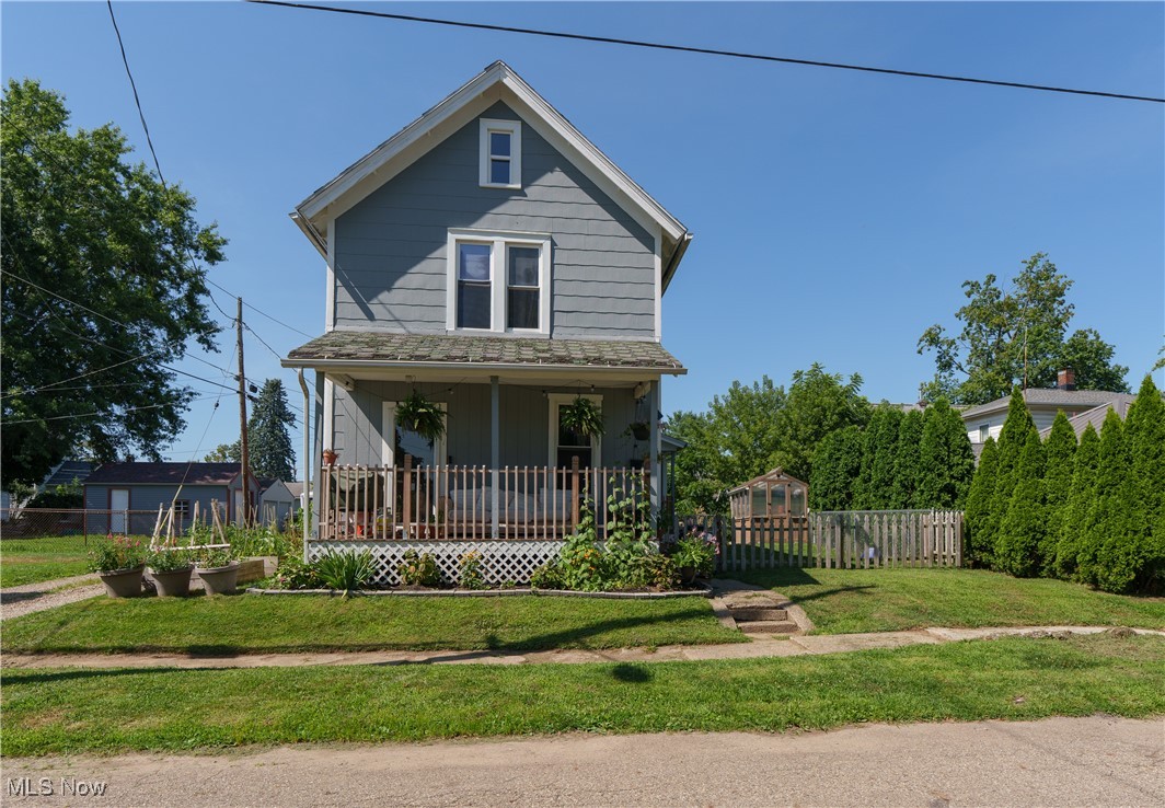 Step into this inviting 3-bedroom, 1-bath Colonial nestled in the heart of Massillon. Built in 1892, this home blends vintage charm with thoughtful updates throughout its 1,264 square feet of living space. Enjoy a spacious living area featuring arched walkways, textured ceilings, and rich wood-style flooring that continues into the huge dining room—perfect for entertaining. There is a full bath featuring a modern vanity and walk-in shower. The updated kitchen boasts a stylish backsplash, dark countertops, painted cabinetry, new tile backsplash and black appliances, including a stainless steel refrigerator with ice dispenser. Upstairs, you’ll find three comfortable bedrooms, each with wood-style flooring and textured ceilings. The finished basement adds flexible space for storage or additional living. Outside, relax on the covered open-air front porch that was just newly built or explore the fenced side-yard, complete with a shed / greenhouse—ideal for gardening enthusiasts! Although the property does not include a garage, it offers unique charm, character, and potential at an approachable price point. Conveniently located between 7th and 8th Street SW, and part of Massillon City School District, this home is a great opportunity for first-time buyers, investors, or anyone looking to add their personal touch. Call your favorite realtor today for a private tour!