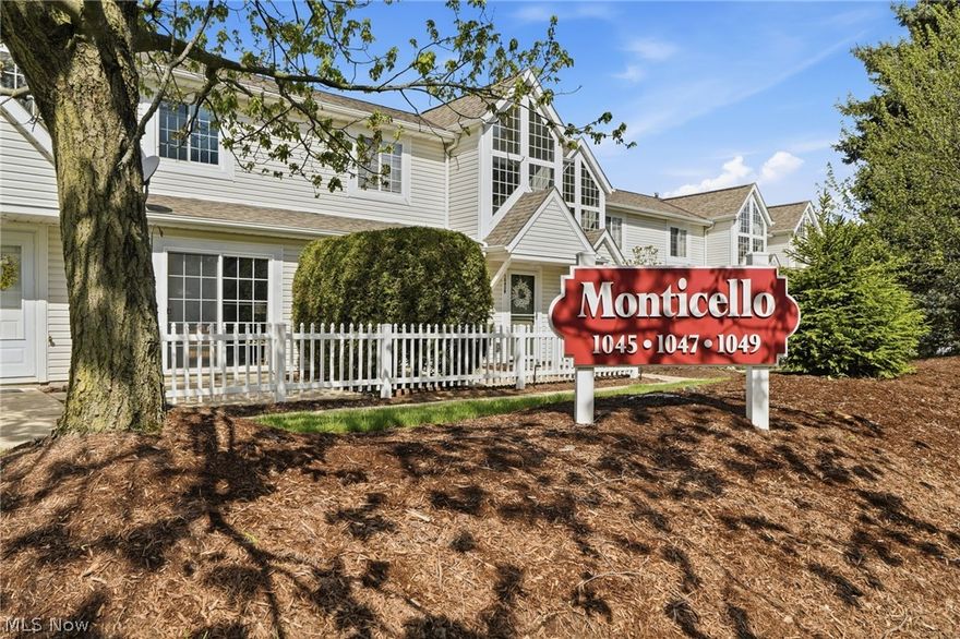 Welcome to this meticulously maintained, low-maintenance 2-bedroom, 2-bath townhome in Medina’s sought-after Monticello community! This unique two-story layout features a first-floor bedroom with skylight, walk-in closet, and attached full bath—perfect for convenient main-level living. Upstairs, enjoy a private retreat with a spacious second bedroom, additional full bath, walk-in closet, and a versatile bonus room ideal for a home office, nursery, or fitness space.  A dramatic two-story foyer creates an open, airy first impression, while the galley-style kitchen flows into the living room overlooking a charming patio with white picket fence—perfect for relaxing or entertaining. Main-floor laundry adds everyday convenience, and the rear entry offers a second patio area with easy access to the two-car garage just steps away. Recent updates include roof (2021), A/C (2021), hot water tank (2023), and brand new living room carpet (April 2026). Ideally located within walking distance to shopping, dining, grocery stores, and scenic walking trails—this home truly combines comfort, convenience, and low-maintenance living.