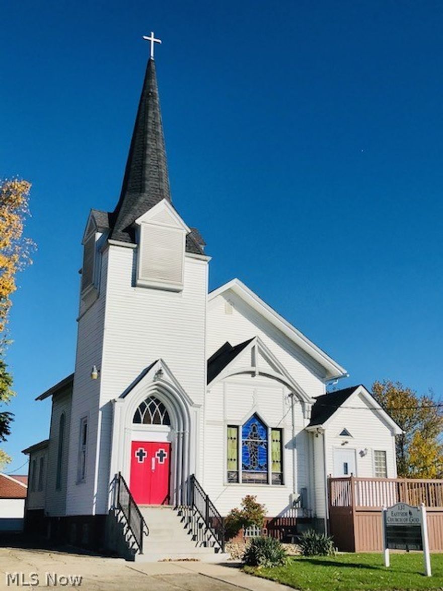 A Beautiful 3 Story, Renovated Building as a Church looks just as Glorious Inside as the Outside!! Double door entry from steps OR the ramp walkway into the Lobby, Worship area with Stage(Altar area) having over 100 portable, cushioned seats; Full length Stain glass windows on both sides and front of Church with a Sound Booth area in the Balcony; Main office and Full Handicap accessible Bathroom.  All Fixtures, Sound Equipment and many more items stay.  The Lower Level has spacious Fully Functional Kitchen including a Vulcan Stove( w/10-Burners, Double Ovens) which is attached to the meeting/all purpose room also 2 separate Bathrooms and a Second Office.  This also has a Bell Tower too on the Third floor.   There is a Large Brick Garage in back of Church for all other needs.
  Also there is plenty of parking for all who attends.  This property is Zoned B-Commercial and Many new features have been completed.   This is a Landmark in the Downtown and was very active providing meals during the Depression for all those who were in need.   Call Today ....