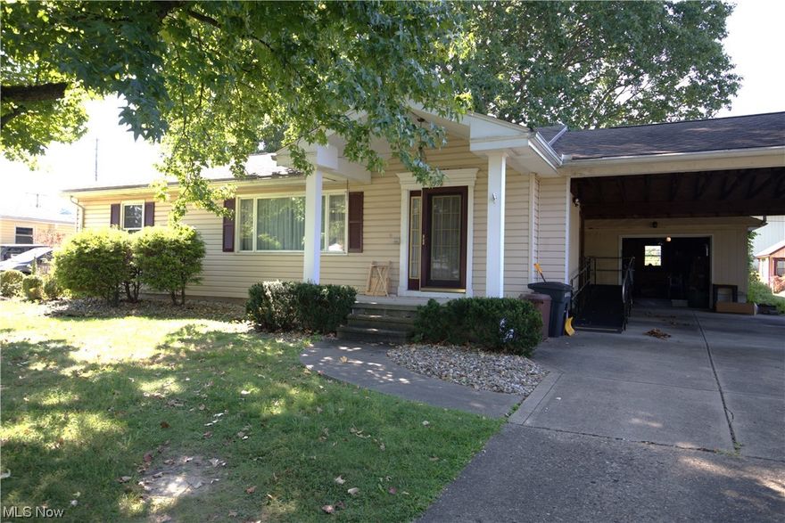 This ranch home offers multiple unique advantages that may be just right for you or someone you love. The location is minutes from town and minutes from school and is very close to the hospital. Already has a wheelchair ramp to the back entrance. Features a new walk-in tub in the main floor full bath, a huge walk-in closet next to the owner’s bedroom and a very convenient first floor laundry. Two heating sources, electric baseboard and gas forced air. Has central air for your comfort in the summer. Two fireplaces to cozy up to when the chill hits, one a gas log fireplace in the living room and an electric log fireplace in the basement family room. There is a single car garage and a carport on its paved driveway. Home is in an estate and being sold “AS-Is, Where-Is”. The seller will make no repairs or do any remedies.