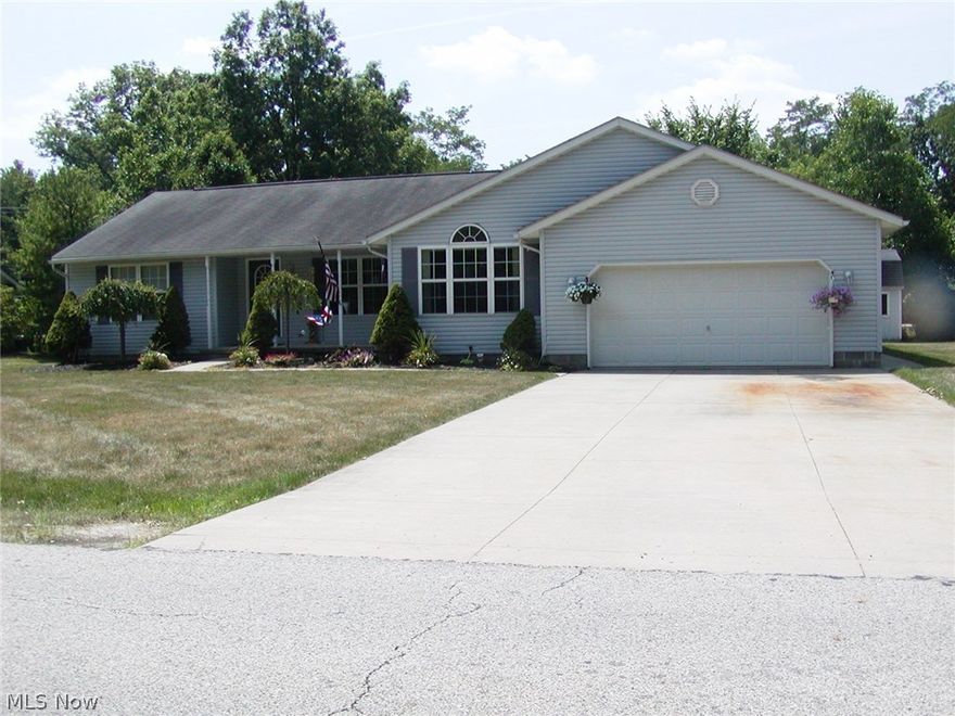 Lot: 100 X 189. Beautifully maintained 2000 sq. ft  3 bedroom 2 bath ranch built in 2000. Large private master suite with master bath with tub and step in shower & walk-in closet.  Roomy applianced eat-in kitchen with breakfast bar plus formal dining.  1st floor laundry, alarm system only in the house. Lots of closets and storage. 2 car attached garage with hot and cold water plus cable and phone jacks. 12 x 16 x 13 foot high storage shed with loft. Huge basement. Wider paved drive.  America's Preferred Home Warranty included.  Easy to show.