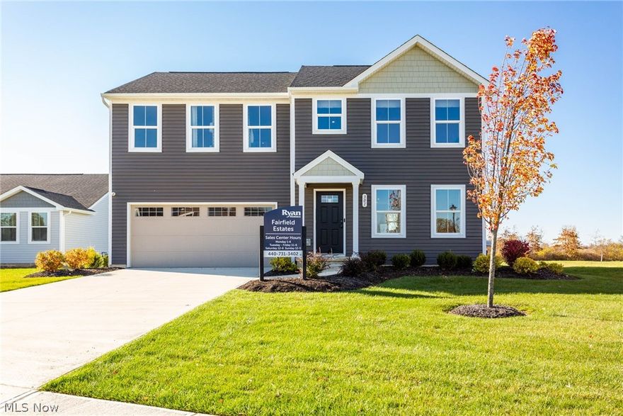 Beautiful MOVE-IN READY MODEL home is ready for you to move right in and enjoy! LOADED with lots of upgrades & tasteful finishes! Nestled on a spacious 280 ft deep PREMIUM LOT! Great front curb appeal; professionally landscaped, sprinkler system, covered entry. Exterior finish in a bold deep color tone complimented with shake siding accents. Step into an open concept living/kitchen space. Kitchen has stainless steel appliances, white cupboards, center island. FIRST FLOOR office/play room. Upstairs you'll find FOUR bedrooms, all but one has a walk-in closet. The primary bedroom offers a private full bathroom w/double sinks and spacious walk-in closet. SECOND FLOOR laundry, washer and dyer stay! Full basement for storage, plumbed for a bathroom! Growing location of Elyria, this development sold out in just over a year, final opportunity for this location and model home upgrades/premium lot!