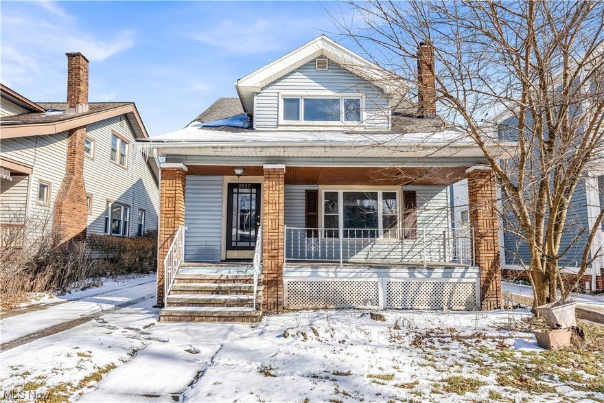 This beautiful single-family cape cod home has so much to offer! You are welcomed by a large covered front porch that overlooks the front yard! Walk into the living room which offers large picture windows allowing for tons of natural light and a beautiful brick fireplace with built-in shelving and mantel! Continue through to the formal dining room that is a perfect size for gathering and entertaining! The built-in shelving and drawers allow for storage and display! Walk through to the kitchen featuring a tiled backsplash and large windows allowing natural light to flow through! You will find 3 bedrooms on the main floor! One of the bedrooms is complete with a half bathroom! Upstairs you will find an incredibly spacious 4th bedroom with tons of storage space! The full bathroom is upstairs as well and offers a tub/shower combination! The basement has a separate laundry area with an electric dryer hook up and tons of room for storage! Outside you will find a detached 2 car garage! This home is complete with central air as well! With easy highway access, this is near food, shopping and public amenities! This won't last long! Schedule a showing to see it today!