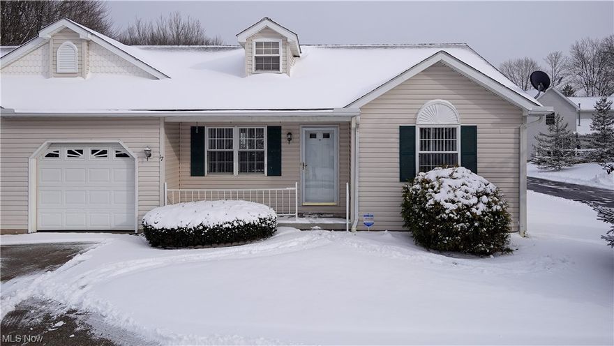 Rare opportunity to live in the sought after Mill Run Condos in downtown Garrettsville. Tucked away on a private cul de sac this condo is still close to all amenities the town has to offer. Enjoy first floor living with this ranch style home, boasting the laundry room right off the attached garage and bedrooms on the main level. Vaulted ceilings in the living room give the home an open feel. Contemporary kitchen with tile backsplash and matching appliances included. Private porch off the dining area that is naturally fenced in by beautiful arborvitae.  Master bedroom has two large closets with lots of storage. Main bathroom has a walk-in shower with sliding doors. Large basement spans the entire condo floor plan and provides ample storage. Plenty of opportunity to finish this area to add additional living space. Don’t miss your chance to see this home today!