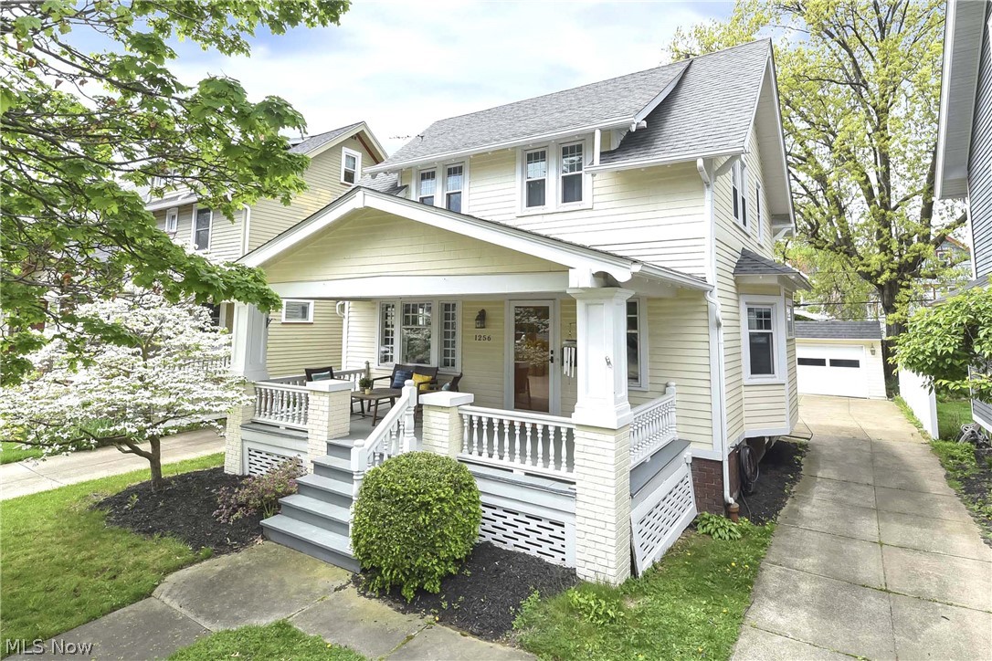 Prepare to be Moved! As you step onto the charming covered front porch, you'll immediately feel at ease. The mission-style front
door leads you into a well-maintained and inviting colonial home, with a spacious main floor featuring beautiful craftsman woodwork and hardwood floors. Natural light floods through the windows, highlighting the charming fireplace with built-in bookshelf in the living room. The spacious dining room boasts built-in china cabinets, a window seat, and crown moulding - the perfect space for hosting dinner parties or family gatherings. The kitchen is a chef's dream, with plenty of counter and cabinet space, including four glass door cabinets to showcase your treasured items. Head upstairs to the second floor, where you'll find three spacious bedrooms and an updated full bathroom. Step out onto the balcony overlooking the backyard, a perfect spot for sipping your morning coffee or enjoying a glass of wine in the evening. The partially finished basement offers a versatile space for an office or recreation room, complete with a second full bathroom and storage area. This home is situated on a desirable street in the heart of Lakewood, in close proximity to local shopping, restaurants, parks, and schools. You'll love coming home to the beautiful mature landscaping and quaint backyard, perfect for outdoor entertaining. Notable updates include vinyl windows on the second floor, updated electrical and the furnace with April Air and dehumidifier, AC, and hot water tank were replaced in 2023. Don't miss your chance to own this classic Lakewood Colonial in a highly sought-after neighborhood. Schedule a tour today and envision yourself living in this beautiful space. But hurry, this exclusive property won't last long.