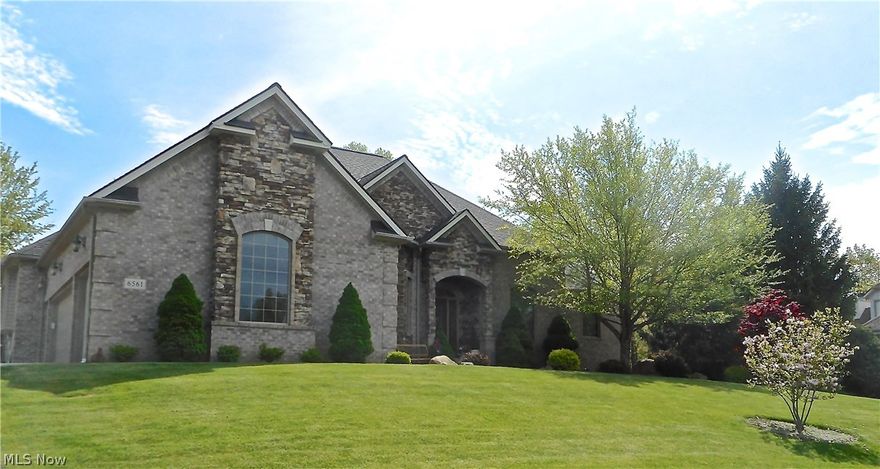 Show for secondary offers. Pride of ownership shows throughout this one owner Custom-Built, Brick Front Ranch home, with side entrance 3 car garage, extra wide concrete drive, on an acre lot located on a no outlet street! 
Outstanding Great Room with vaulted ceiling, custom slate/stone gas fireplace, wood flooring and windows with scenic views. Spacious Eat-in Kitchen with lots of countertop space, oak cabinets and pantry, appliances stay, wood flooring, breakfast area with sliders to a large composite deck and parklike yard with fire pit area. 
Elegant Formal Dining room with coved ceiling,crown molding and wood flooring, Inviting Foyer entrance with high ceiling also designed with crown molding and wood flooring. Half Bath off Foyer. Office on the main level off the foyer has french doors and wood flooring. Large Master Suite with sitting area, private bath, tub, shower and walk-in closet. 2 additional Bedrooms share a Full Bath.  Finished lower level with rec room, wet bar, storag