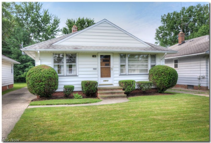 Welcome to this beautifully maintained, original owner, three bedroom ranch home.  Enjoy preparing meals in the bright kitchen with attached spacious dining area.  The mid century details are highlighted in the light filled living room adorned with natural woodwork and lovely picture window.  A large, updated bath and three bedrooms boasting hardwood floors with great storage round out the main level.  The lower level recreation room with built-in bar is the perfect place to entertain your guests.  Relax in the very private backyard located in this quiet, desirable neighborhood close to shopping, dining and world class healthcare.  All appliances, newer mechanicals and roof along with City of Maple Heights POS compliant add to the overall value.