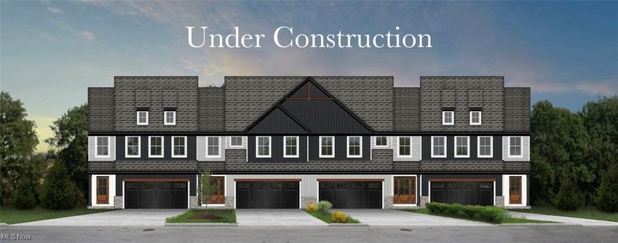 Beautiful 2-story townhome under construction for a 2025 move-in!  This brand new plan welcomes you with a dedicated 2-story foyer, luxury vinyl plank flooring throughout the first floor, and 9' ceilings throughout. The kitchen features a 7.5' quartz island, walk-in pantry, upgraded appliances with range hood, and ceiling-height soft-close cabinetry.  The dining area opens onto an expanded 10 x 17' patio, making indoor-outdoor entertaining a breeze.  Open to the great room, owners will enjoy the view of the cozy fireplace flanked by arched custom built-ins and overhead sconce lighting. A spacious powder room with vanity cabinet and laundry room complete with utility sink wrap up the first floor. Wrought iron spindle railing leads to the 2nd floor, where you'll find the oversized primary suite with spacious sitting area, tray ceiling, and ensuite bath that boasts an 11.5' walk-in closet, tile shower, separate linen closet, dual quartz vanities, and private water closet.  Two additional bedrooms, each with walk-in closets, and a full bath, complete the 2nd story. The full basement with 9' ceilings is perfect for storage or future finishing, and the 2-car attached garage provides for easy coming and going.  Low-maintenance living means snow removal and lawn care are done for you, adding valuable time back to busy schedules.  Protected conservation area, sidewalks and street lamps, and a community pond with fountain add to the appeal of this thoughtfully designed neighborhood. Ideally situated just 25 minutes from downtown Cleveland and Akron, minutes from the Metroparks, Blossom Music Center, golf courses, the new Valor Acres, and directly across from beautiful Michael Angelo's Winery, this prime location is ideal for those who enjoy a recreational lifestyle.   Photos are for illustrative purposes only as home is under construction. Model Homes available to tour.