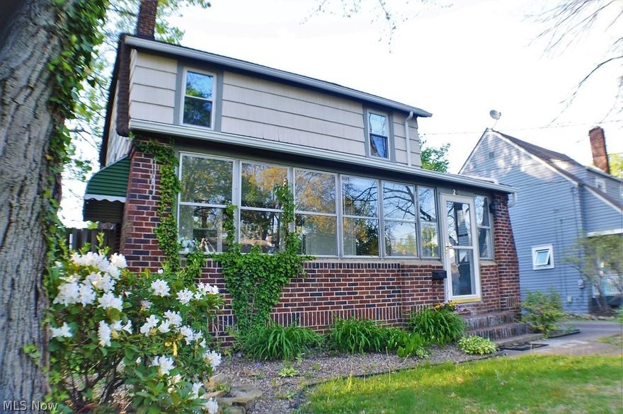 Adorable home nestled in a quaint Cuyahoga Falls neighborhood. You are greeted by a wonderful covered front porch that welcomes you into the living room with a gas fireplace and original hardwood floors that flow throughout the main floor and entire upstairs. The dining room is full of natural light and leads straight into the kitchen. All appliances remain in the kitchen with a sweet little breakfast nook. The upstairs has 3 good sized bedrooms, all with hard wood floors and bright windows. The top floor is completed by a full bath. Travelling down to the finished basement you find a large rec room and an additional space that could be used as an office or craft room. The washer and dryer remain with the house and there is a full bathroom located in the lower level. Finally out to the beautiful backyard, you find a storage shed, 2 car garage and plenty of space, thanks to the double lot. Many fantastic updates including: newer 95% Efficient Furnace, newer electric, newer Hot Water Tan