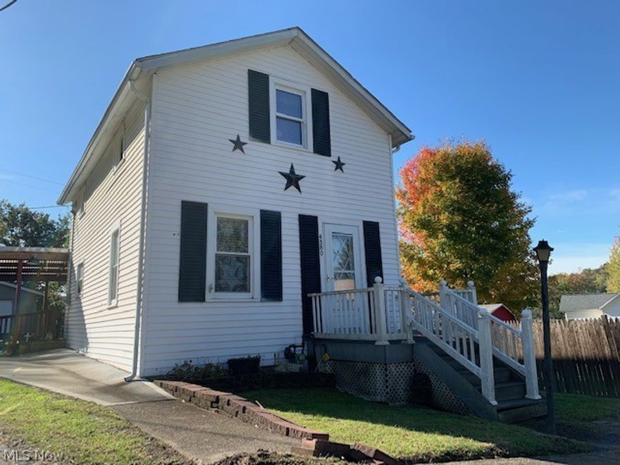 Remodeled in 2006.  Oak kitchen cabinetry.  Vinyl replacement windows.  Neat and cozy.  Shower in basement.  Two vehicles can be accommodated on concrete adjacent to home.  Rear covered patio, real estate taxes reflect homestead exemption.