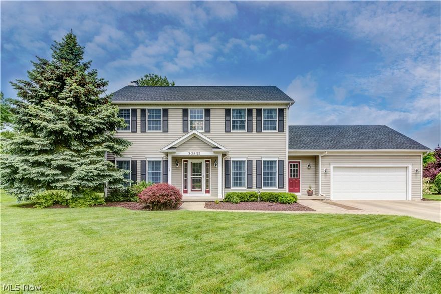 Welcome to Westlake where this affordable 3 bedroom, 2.5 bathroom colonial boasts modern updates and desirable location. A beautiful 2 story foyer greets guests and offers the first glance of the home’s open layout. Laminate flooring flows through to the kitchen and brightens the space. Updates in the eat-in kitchen include white cabinets, granite countertops, subway tile backsplash, and stainless steel appliances. Sliding glass door leads to a paver patio. Off of the kitchen is a spacious family room with gas fireplace and a flex room perfect for a study or homework station. Completing the first floor is a formal dining room and convenient half bathroom. The second floor master bedroom has a private bathroom with dual sinks, soaking tub, and shower. Additional bedrooms are a generous size. Downstairs, the finished basement creates a perfect recreation area with a multitude of uses. Outdoors, the third acre lot is professionally landscaped and has a sprinkler system. Newer roof and new