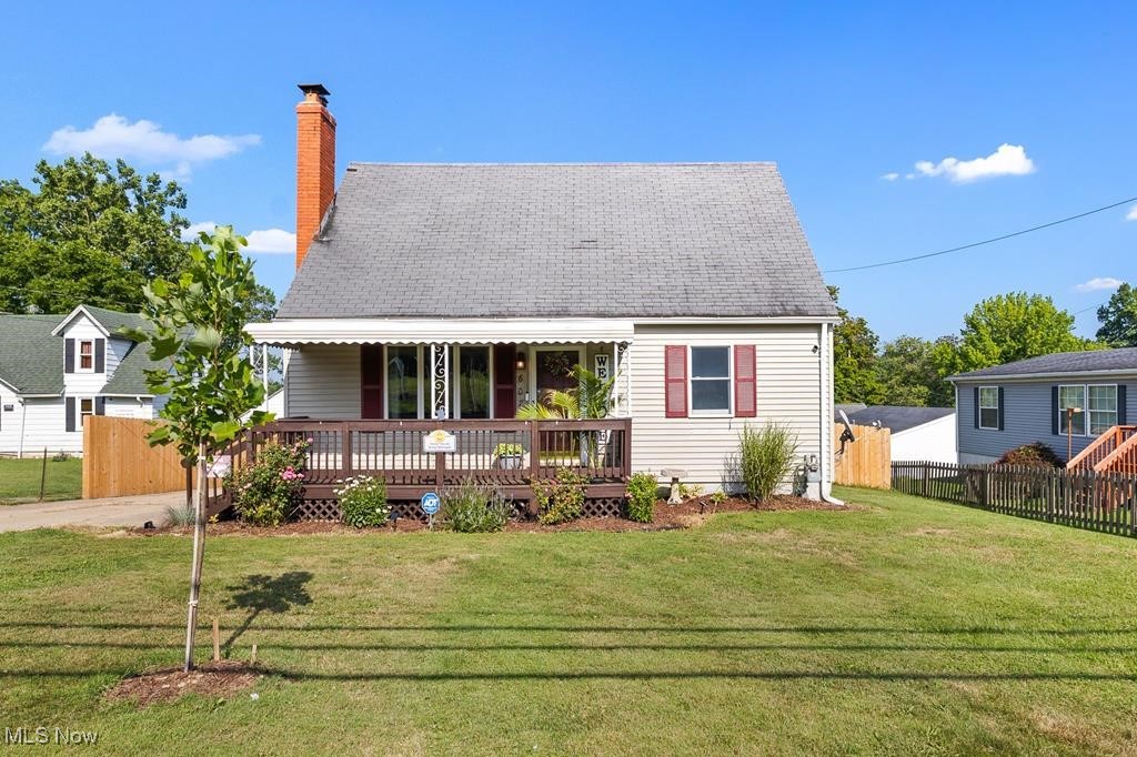 Charming & Move-In Ready Cape Cod! This immaculate 3-bedroom, 1-bath home offers cozy comfort and thoughtful updates throughout. Enjoy an airy eat-in kitchen with a gas stove, perfect for home-cooked meals. The spacious living room features a beautiful fireplace—ideal for relaxing or hosting family gatherings. An oversized second-floor bedroom provides a peaceful retreat. The waterproofed basement with glass block windows adds bonus space and peace of mind. Step outside to a large, privacy-fenced backyard complete with a deck and shed—perfect for entertaining or quiet evenings. A welcoming front porch, vinyl siding for low maintenance, a newly installed security system gives peace of mind to homeowners. and a 1-car garage complete this lovely home. Don’t miss this one!