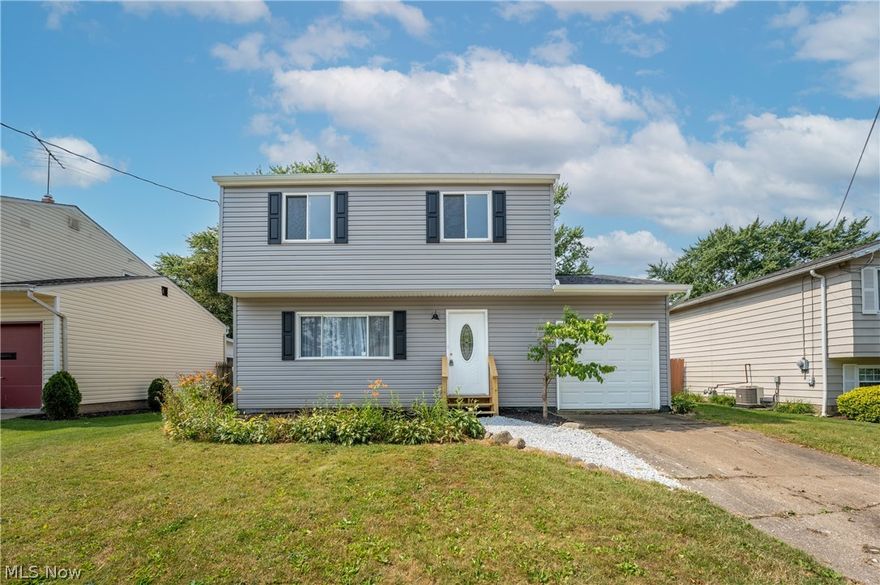 Don't miss this stunningly remodeled 3-bedroom, 1.5-bath colonial home! Enter into a bright, airy living room that seamlessly flows into the dining area and kitchen, featuring granite countertops, freshly painted cabinets, and brand-new appliances. A convenient half bath is located on this level. Upstairs, discover 3 bedrooms and a beautifully updated full bathroom. The basement offers versatile space for a living area, home office, or hobby room. Updates include new LVP flooring, carpet, light fixtures, roof, siding, electrical box and remodeled bathrooms. The exterior is equally impressive with new roofing and siding. The private, fenced backyard on a double lot includes a 10x16 storage barn and patio. Fresh landscaping makes this home move-in ready and perfect for enjoying both indoor and outdoor living.