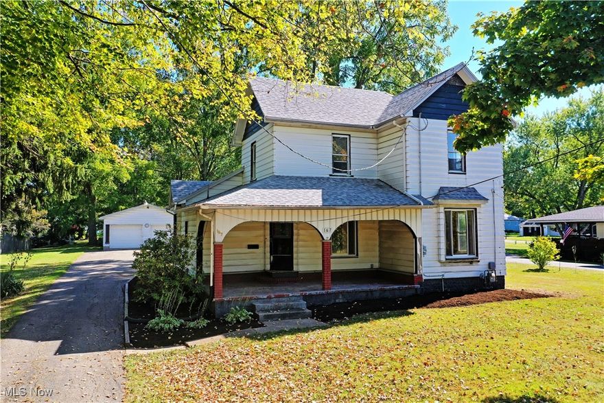 Farmhouse in the city of Cortland!!!! This house has a lot of potential. It features beautiful wooden trim, original hardwood floors, an updated kitchen and bath, huge windows that allow natural light in. Updated electrical system and a newer roof. There also is two car detached garage with a new opener and a paved driveway. All appliances will stay. You can sit on the back or front porch and enjoy city living with a country feel.