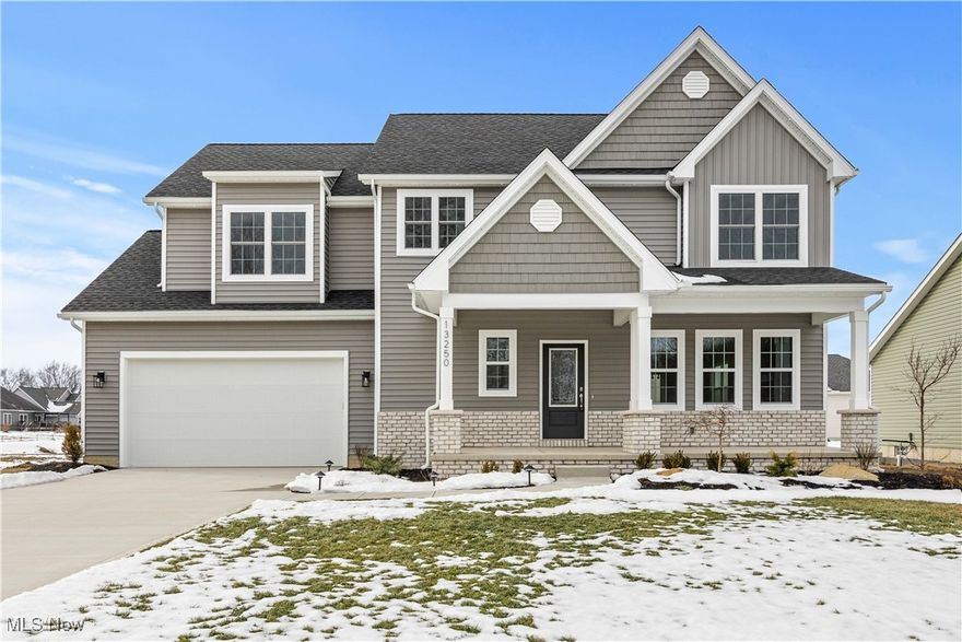 Build your new home in the final phase of the highly desired Barrington Park community in Eaton Township! Welcome to the Gatsby floorpan.  Tired of "boxy" looking curb appeal with new builds?  This one offers a stunning front elevation with a multi peak roofline, classic white brick and a front porch! Enter a welcoming foyer space with a split style staircase. The great room stretches from front to rear and offers a fireplace and lots of natural lighting. There is a floor to ceiling fireplace with mantel and  equipped with electrical for your TV should you decide to mount it!  The dining space opens to the kitchen. The kitchen has ample cabinet and counter space PLUS a large walk-in pantry. Upgrades to the kitchen include quartz tops, pendant lighting, subway tile backsplash and a stainless steel appliance package! There is a handy drop/zone mudroom between the garage and the home. The upstairs is VERY spacious and provides ample bedroom space, SECOND FLOOR LAUNDRY ROOM and a spacious LOFT space perfect as a second floor family room etc. Primary bedroom suite provides it's own full bath with dual sinks, a walk in shower and a linen closet. The impressively sized walk in closet completes primary suite.  There's an unfinished basement for your future expansions or just storage. Don't forget to check out the size of the attached garage coming in at 22x25! EXTERIOR PERMANENT HOLIDAY ILLUMINATION has been installed for your holiday enjoyment, never string the exterior lights again!  Lorain County based, established builder in business for 50+years! Select an available homesite to customize, duplicate or start from scratch!